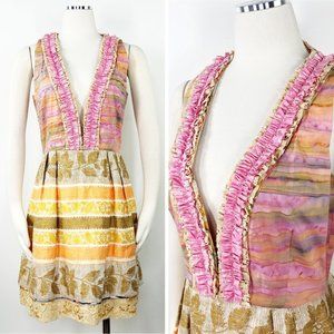 Tracy Feith 3 L Sleeveless Ruffles Pleated V Dress